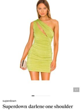 superdown One-Shoulder Ruched Mini Dress in Green